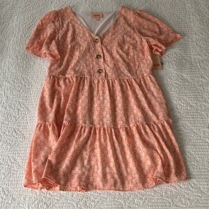 EVRI Coral Floral Tiered Short Sleeved Midi Dress OX